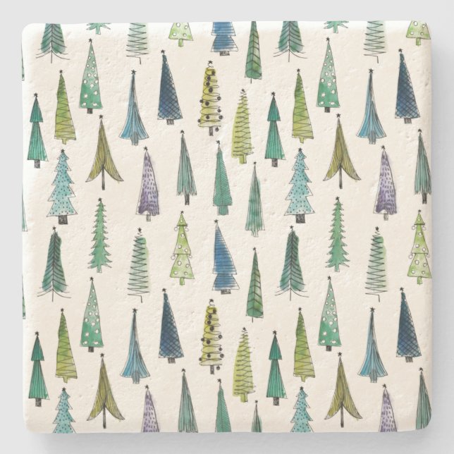 Winter Holiday Evergreen Trees Stone Coaster (Front)