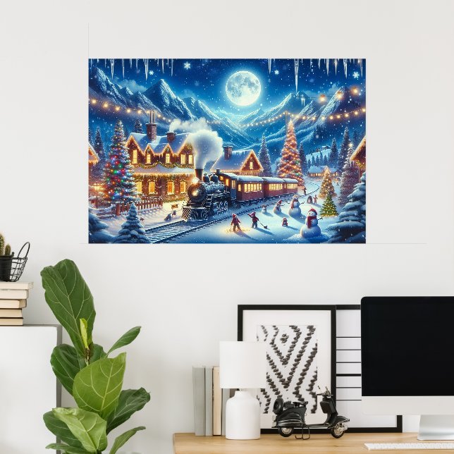 Winter Holiday Express Train Painting Poster (Home Office)