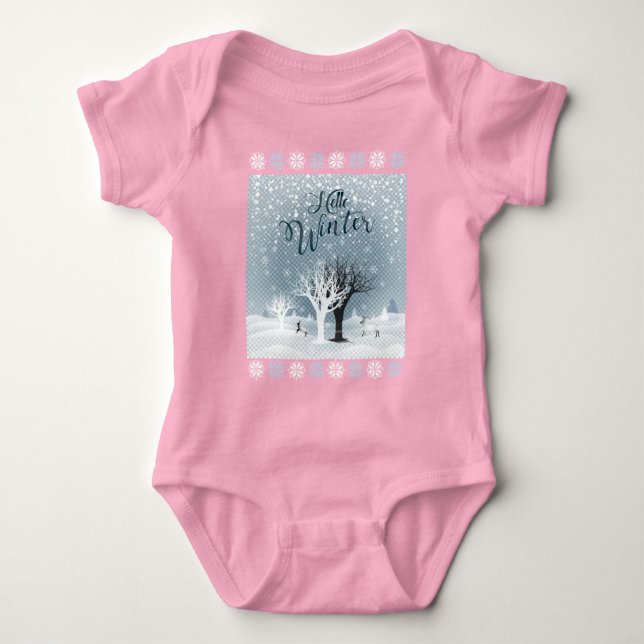Winter Holiday Fairy Tale Fantasy Snowy Forest Baby Bodysuit (Front)