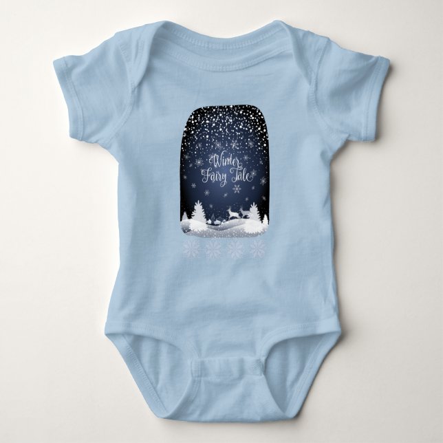 Winter Holiday Fairy Tale Fantasy Snowy Forest Baby Bodysuit (Front)