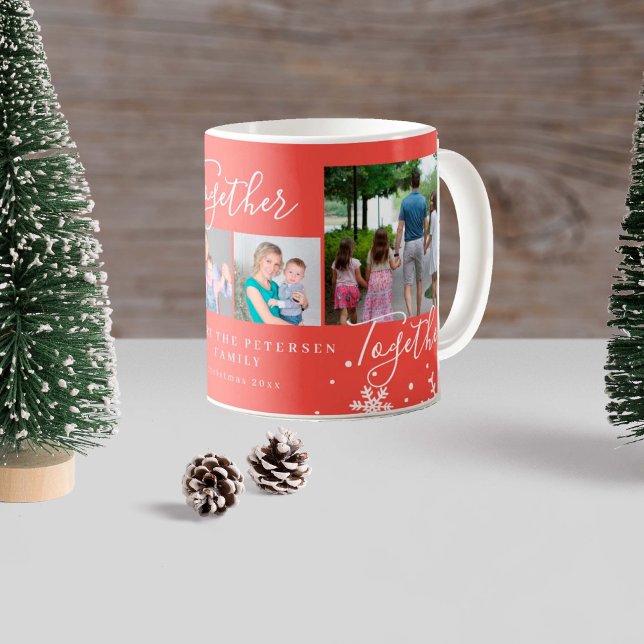 Winter holiday family 4 photo collage snowflakes coffee mug (Creator Uploaded)