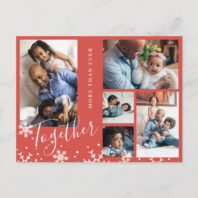 Winter holiday family 5 photo collage snowflakes postcard (Front)