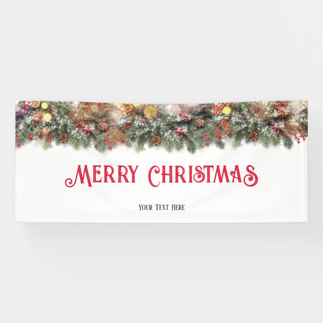 Winter Holiday Floral Indoor Outdoor Christmas Banner (Horizontal)