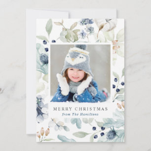Winter Holiday Floral with Family Photo Card