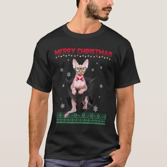 Winter Holiday Genius Sphynx Cat Christmas Santa H T-Shirt (Front)