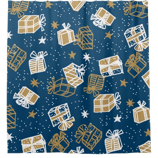Winter Holiday Gift Boxes Pattern Shower Curtain (Front)