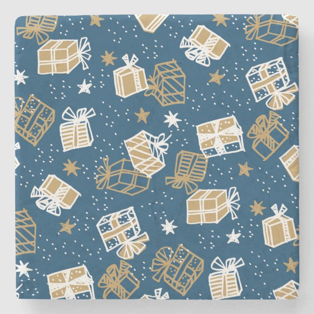 Winter Holiday Gift Boxes Pattern Stone Coaster (Front)