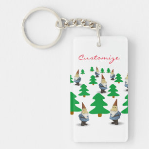 Winter Holiday Gnomes Christmas Trees Thunder_Cove Key Ring