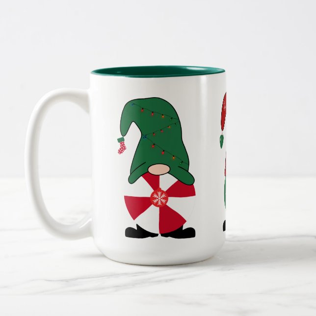 Winter Holiday Gnomes Two-Tone Coffee Mug (Left)