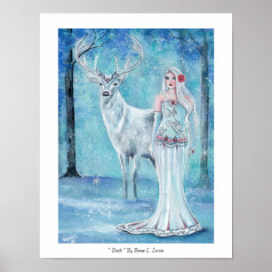 Winter Holiday goddess with deer poster  by Renee