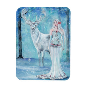 Winter Holiday goddess with deer poster  by Renee Magnet