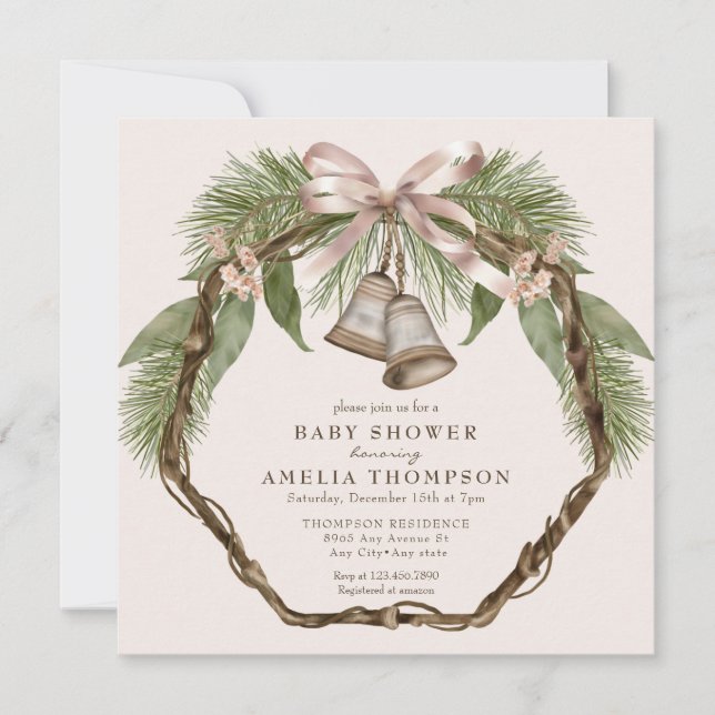 Winter Holiday Greenery | Boho Baby Shower Invitation (Front)