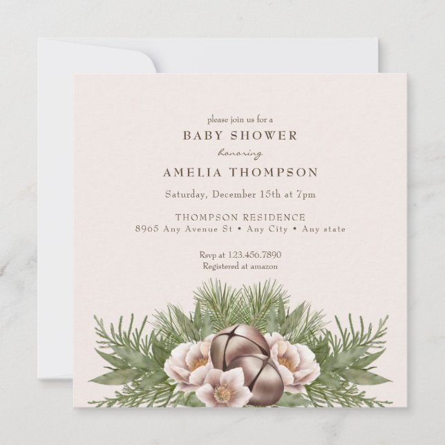 Winter Holiday Greenery | Boho Baby Shower Invitation (Front)