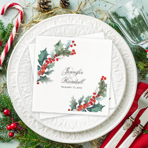 Winter Holiday Greenery Watercolor Wedding Napkin