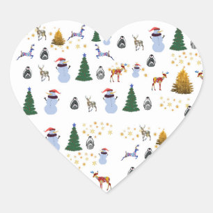 Winter Holiday Heart Stickers, Glossy Heart Sticker
