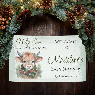 Winter Holiday Highland Holy Cow Baby Shower Banner