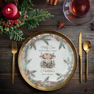 Winter Holiday Highland Holy Cow Baby Shower Paper Plate