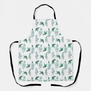 Winter holiday holly berries branches apron