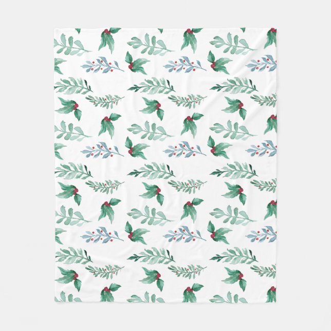 Winter holiday holly berries branches  fleece blanket (Front)