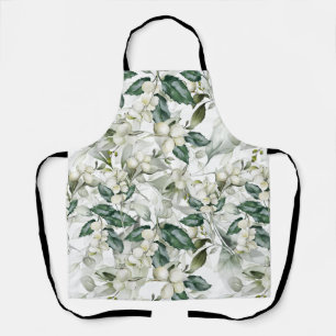 Winter holiday holly branches green pattern apron