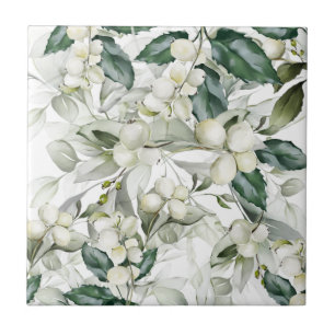 Winter holiday holly branches green pattern  ceramic tile