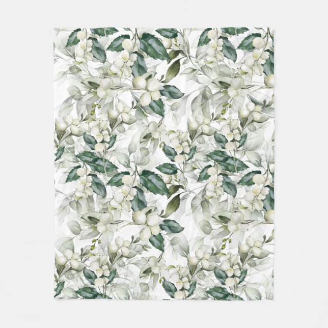 Winter holiday holly branches green pattern  fleece blanket (Front)