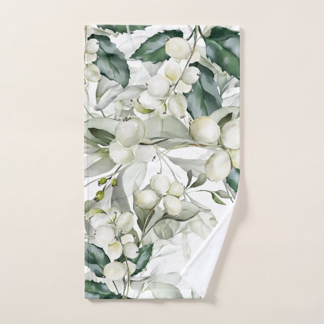 Winter holiday holly branches green pattern  hand towel (Hand Towel)