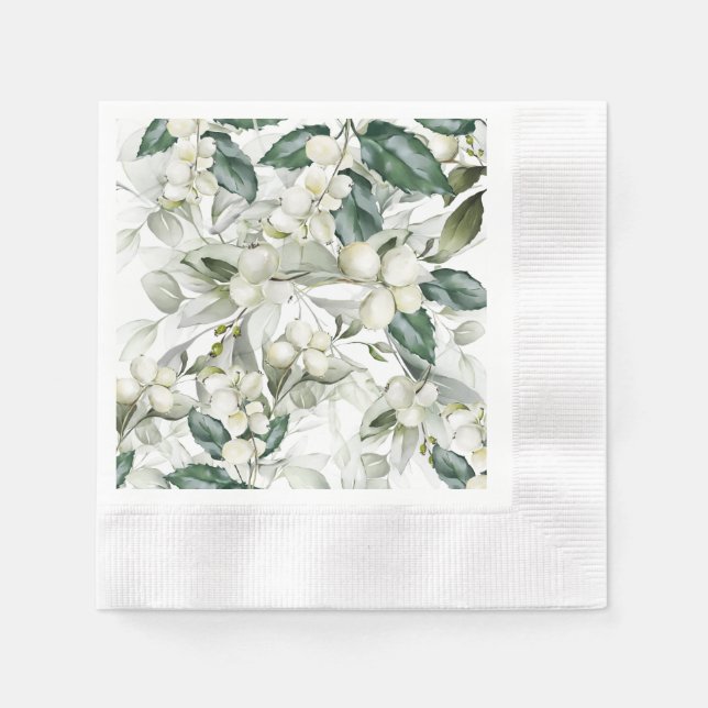 Winter holiday holly branches green pattern  napkin (Front)