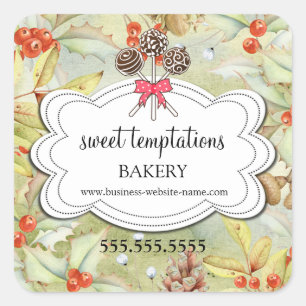 Winter Holiday Holly Cake Pops Bakery Packaging Square Sticker