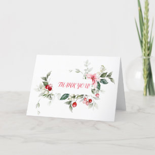 Winter holiday holly RED BERRY branches   Thank You Card