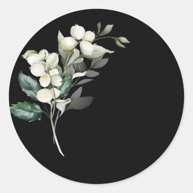 Winter holiday holly white branches green watercol classic round sticker (Front)