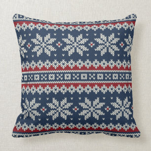 Winter Holiday Knitted Pattern Cushion