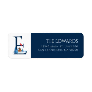 Winter Holiday Letter E Monogram Address Label Return Address Label