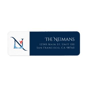 Winter Holiday   Letter N Monogram Address Label Return Address Label