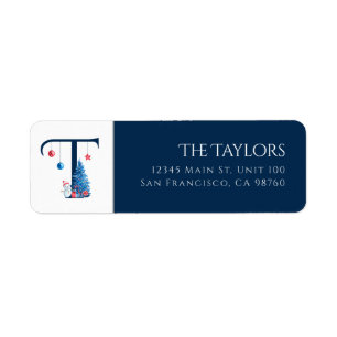Winter Holiday Letter T Monogram Address Label Return Address Label