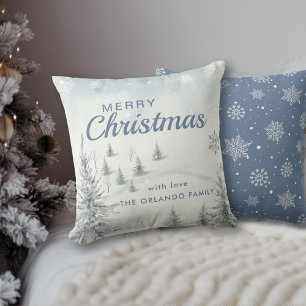 Winter Holiday Merry Christmas Blue Cushion