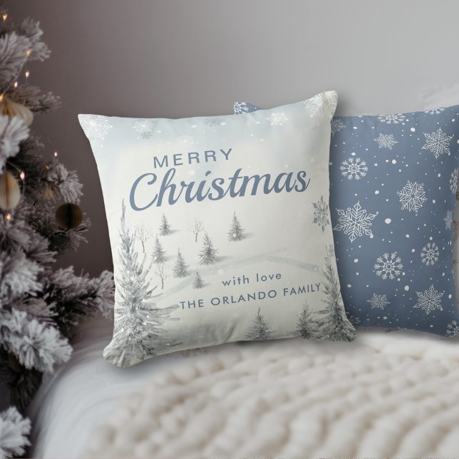 Winter Holiday Merry Christmas Blue Cushion (Creator Uploaded)
