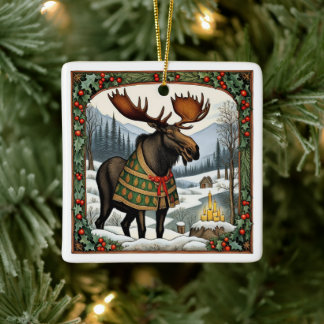 Winter Holiday Moose Ceramic Ornament