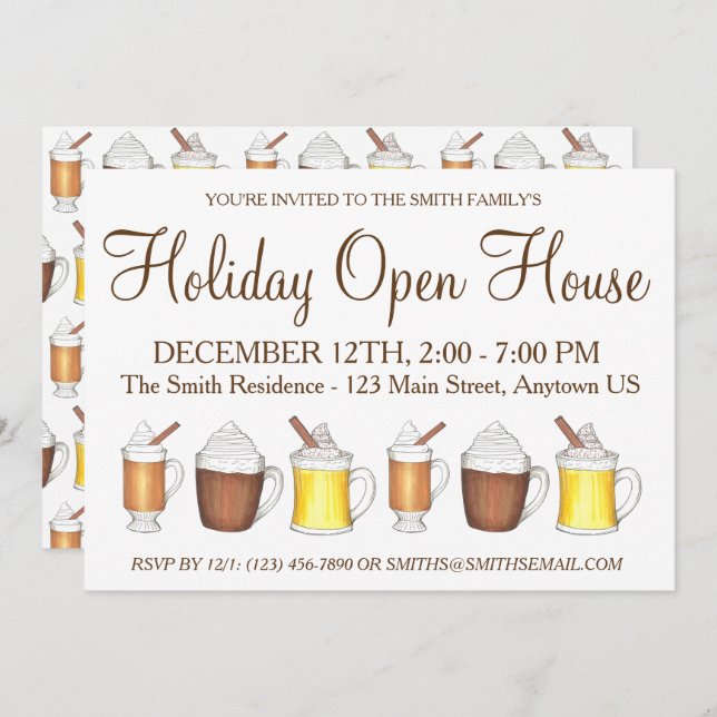 Winter Holiday Open House Hot Cocoa Rum Egg Nog Invitation (Front/Back)