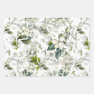 Winter holiday pattern green watercolour holly wrapping paper sheet