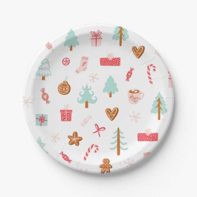 Winter Holiday Pattern Paper Plates (Front)