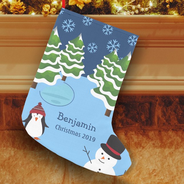 Winter Holiday Penguin and Snowman Christmas Small Christmas Stocking (Creator Uploaded)