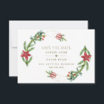 Winter Holiday Pine Cones Christmas Balls Wedding Save The Date<br><div class="desc">Elegant and unique design featuring gorgeous watercolour pine branches,  berries,  Christmas balls,  gold hands arrangement as a winter holidays wreath on a white background. Use Personalise tool to add your info. For more ideas,  please visit my Gold Hands Holidays Collection.</div>