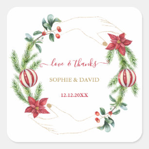 Winter Holiday Pine Cones Christmas Balls Wedding  Square Sticker