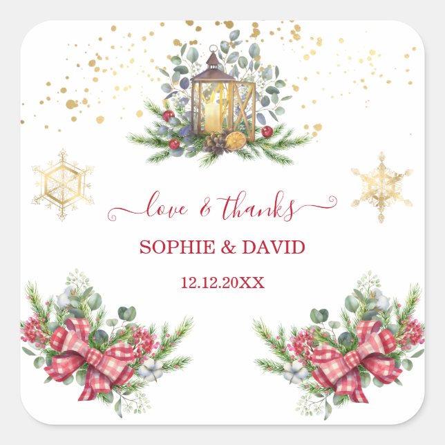 Winter Holiday Pine Cones Christmas Balls Wedding  Square Sticker (Front)