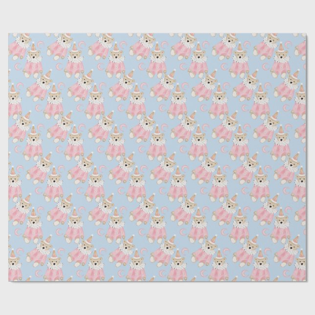 Winter holiday Pink bears kids pattern Wrapping Paper (Flat)