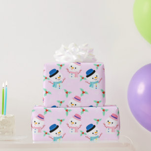 Winter Holiday Pink Snowman    Christmas Wrapping Paper