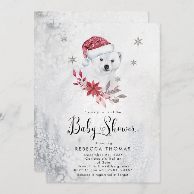winter holiday polar bear baby shower invitation (Front/Back)
