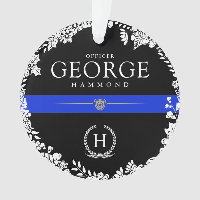 Winter Holiday | Police Themed Custom Monogram Ornament (Front)