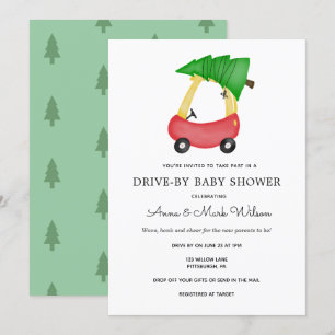 Winter Holiday Red Car Drive by Baby Shower Invitation